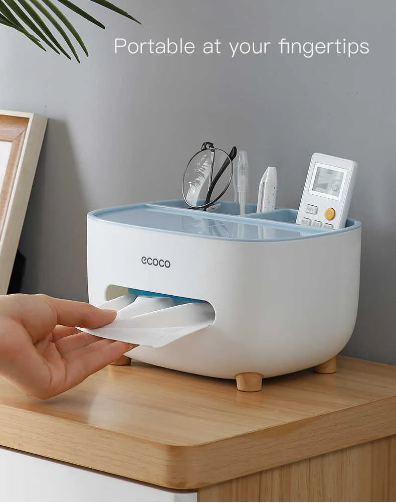 Tissue Box Holder, Desktop Tissue Box With Hidden Mobile Phone Holder, Remote Holder