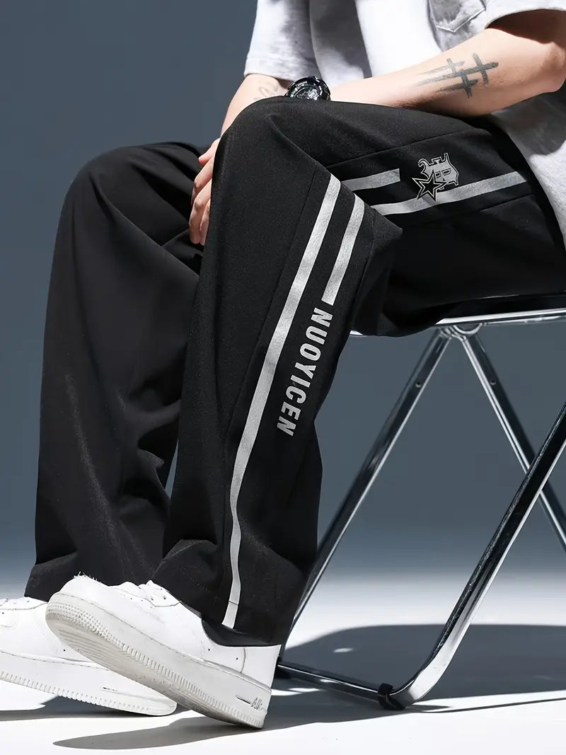 2025 Trending Men's Loose Striped Barrel  Casual Drawstring Trousers For Outdoor Activities Gift