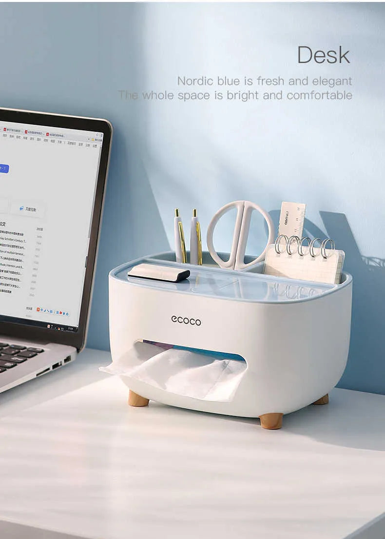 Tissue Box Holder, Desktop Tissue Box With Hidden Mobile Phone Holder, Remote Holder