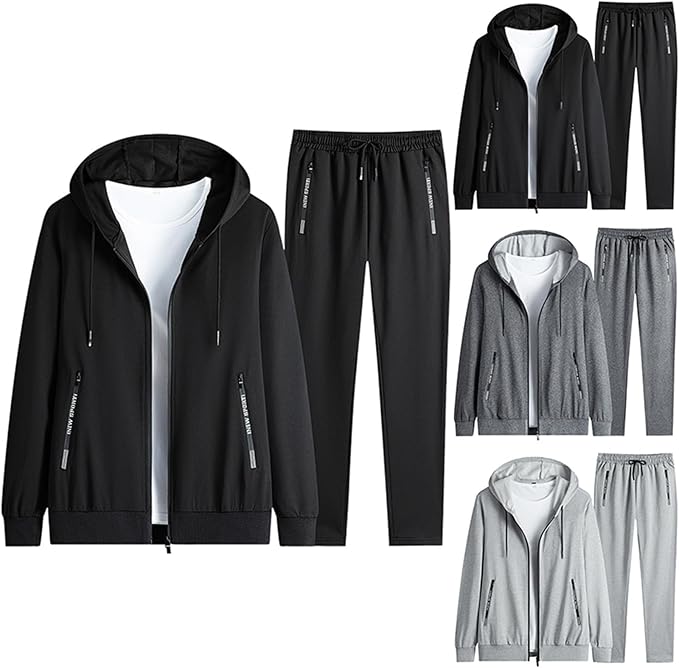 Winter Men's Zipper Hooded Jacket And Trouser Two Piece Sets Fashion Sportswear Tracksuits