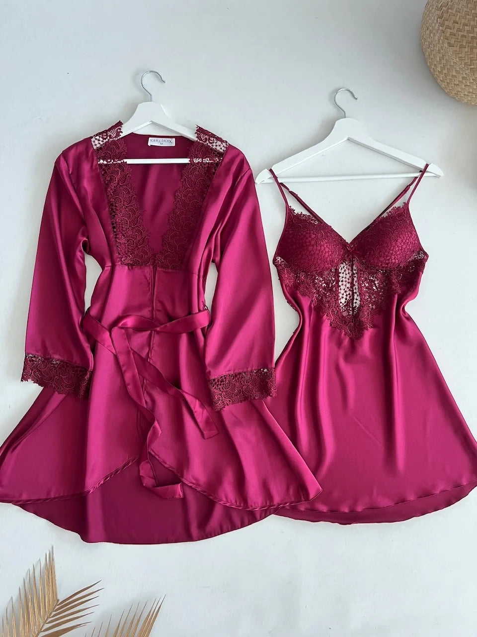6 PCS LONG SLIT SILK NIGHTY SET