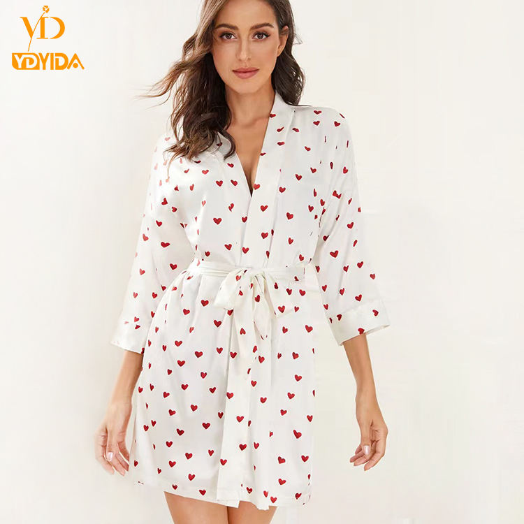 Love print Sleepwear Women's Sexy V-Neck Silk Love Print 5 PCS