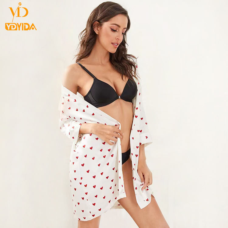 Love print Sleepwear Women's Sexy V-Neck Silk Love Print 5 PCS