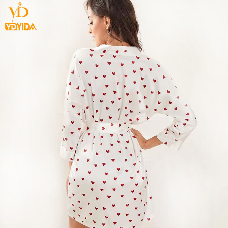 Love print Sleepwear Women's Sexy V-Neck Silk Love Print 5 PCS
