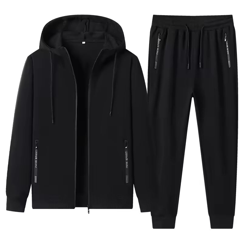Winter Men's Zipper Hooded Jacket And Trouser Two Piece Sets Fashion Sportswear Tracksuits