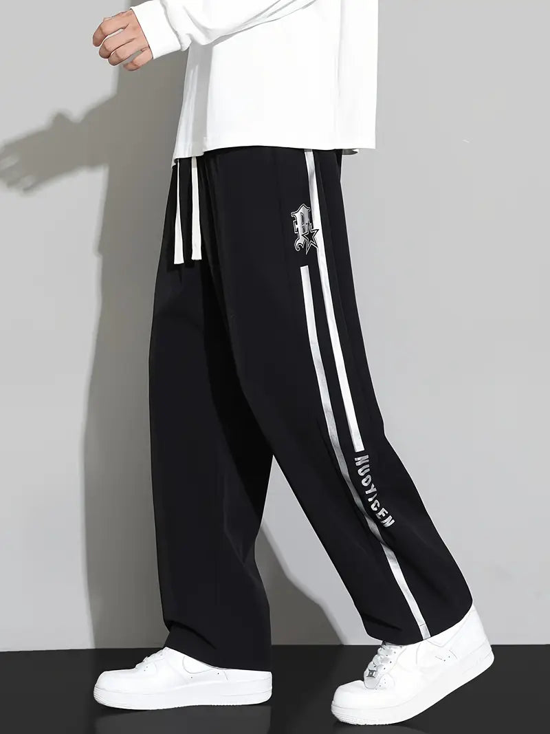 2025 Trending Men's Loose Striped Barrel  Casual Drawstring Trousers For Outdoor Activities Gift