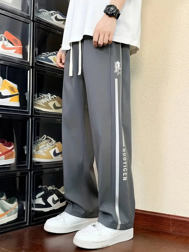 2025 Trending Men's Loose Striped Barrel  Casual Drawstring Trousers For Outdoor Activities Gift