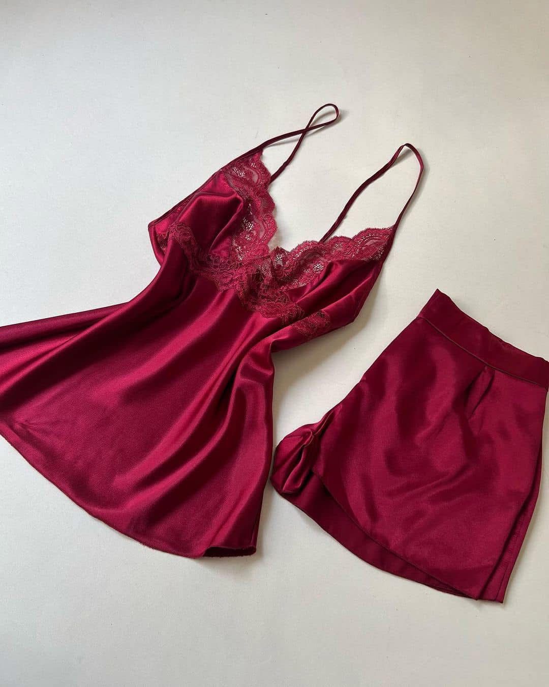 6 PCS LONG SLIT SILK NIGHTY SET